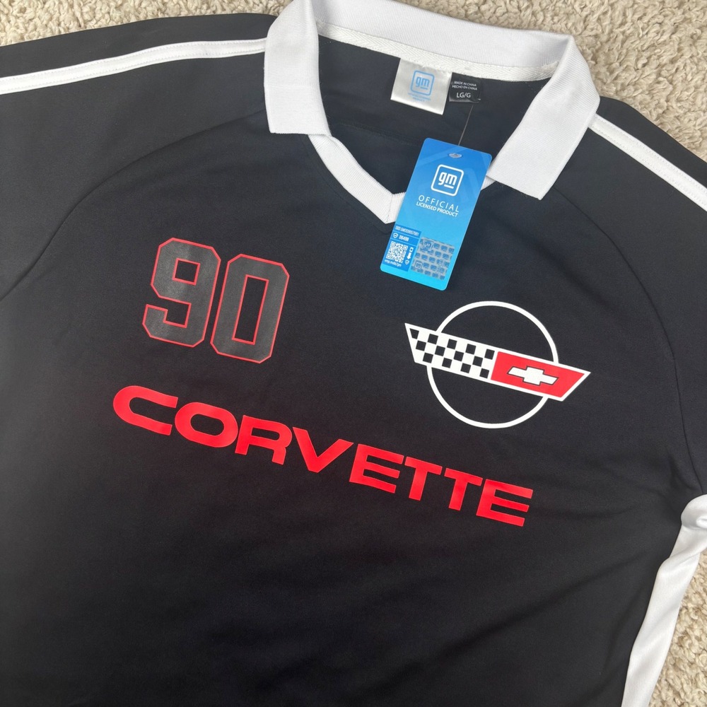 Mad Engine Corvette Soccer Jersey Polo Shirt Mens Large L Black GM Racing NWT